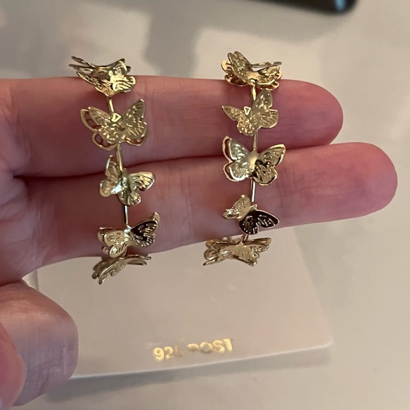 Gold Butterfly Hoop Earrings - Picture 6 of 7